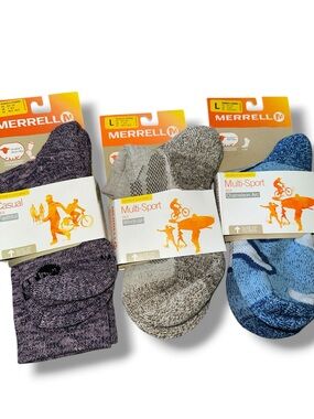 Merrell 3pr Women’s Athletic Socks - Blue, Taupe, Pink NWT $45 Value